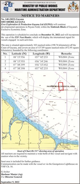 Ministry of Public Works (MARAD) – Notice to Mariners – No. 148 (2022