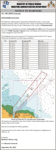 Ministry of Public Works (MARAD) – Notice to Mariners – No. 146 (2022