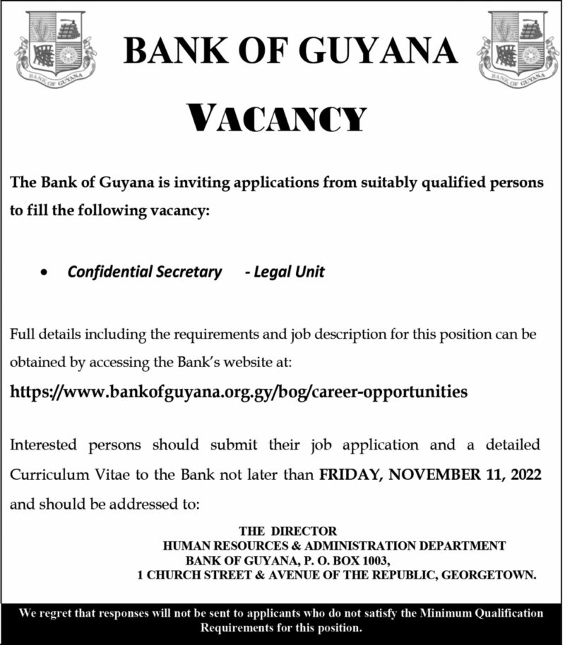 Vacancies Department of Public Information, Guyana