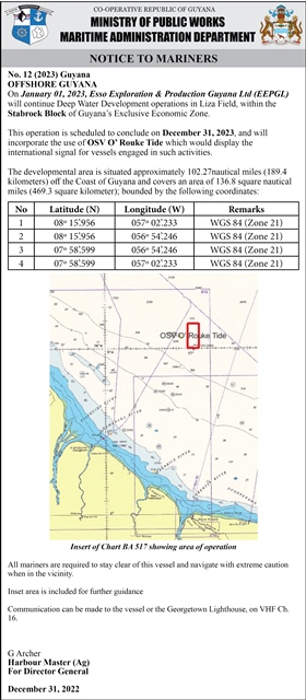 Ministry of Public Works (MARAD) – Notice to Mariners – No. 12 (2023