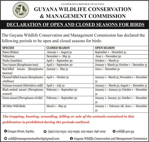 Guyana Wildlife Conservation & Management Commission – Advisory